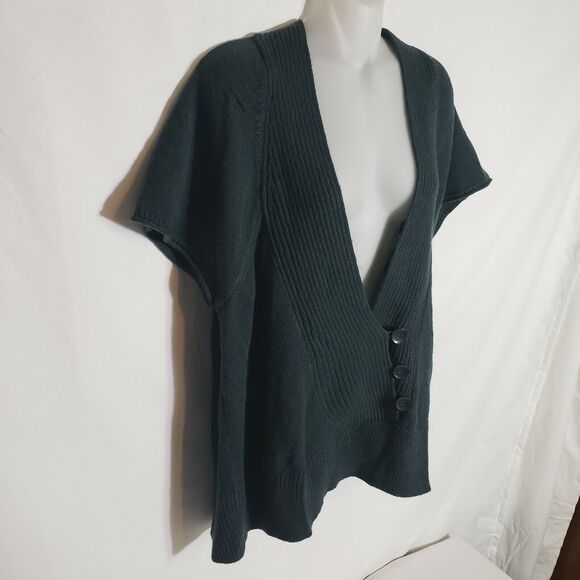 Coldwater Creek Womens Sweater Large Knit Green Short Sleeve Ribbed Pullover - Picture 7 of 10